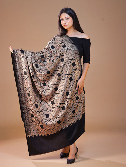 Women's Pure Wool Faux Pashmina Aari Embroidery Shawl